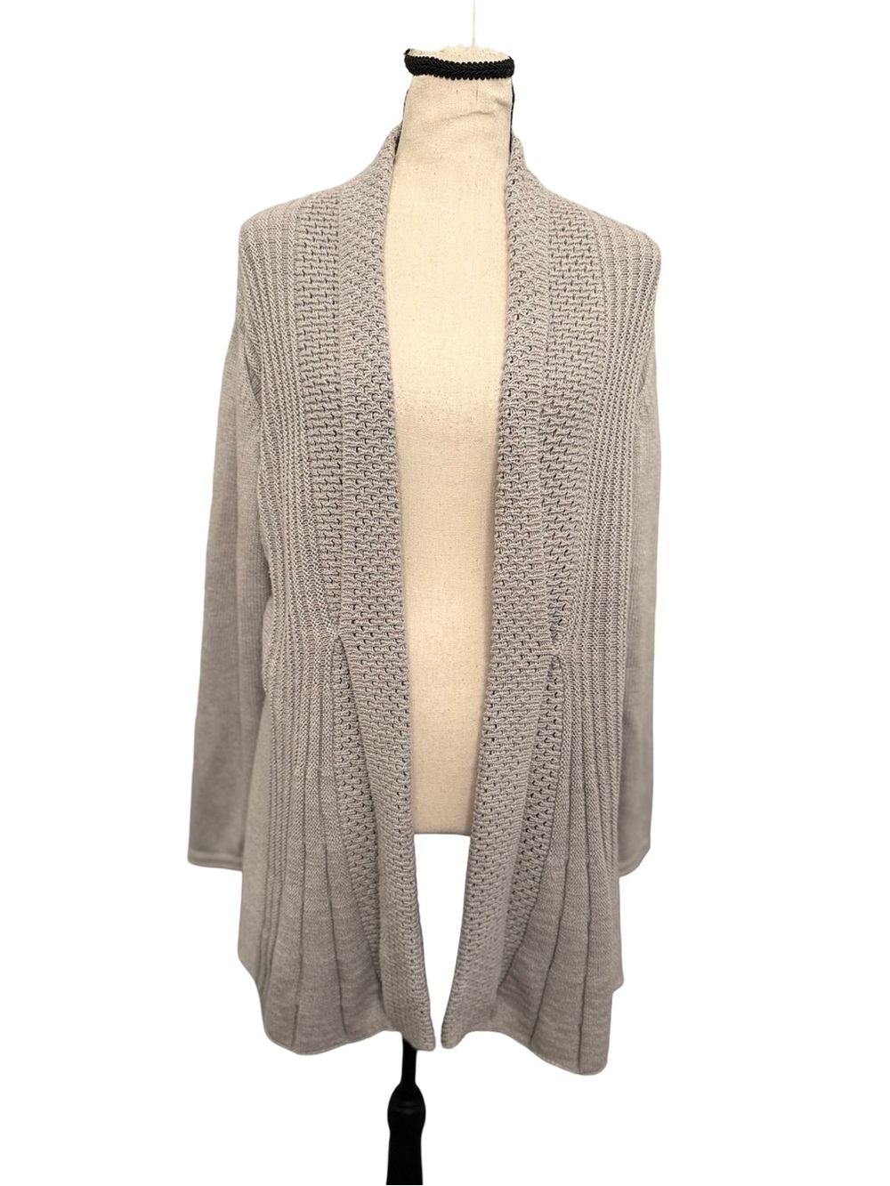 Vicki Wayne Open Front Longline Knit Cardigan Sweater Gray Medium